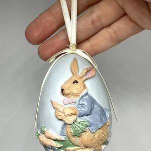 Peter Rabbit Hand Painted Resin Easter Egg Ornament 3" Vintage‎